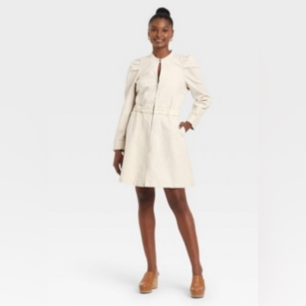 Women's denim dress - Cream . Size Snall